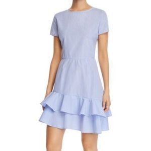 Aqua || Blue & White Striped Ruffle Hem Dress